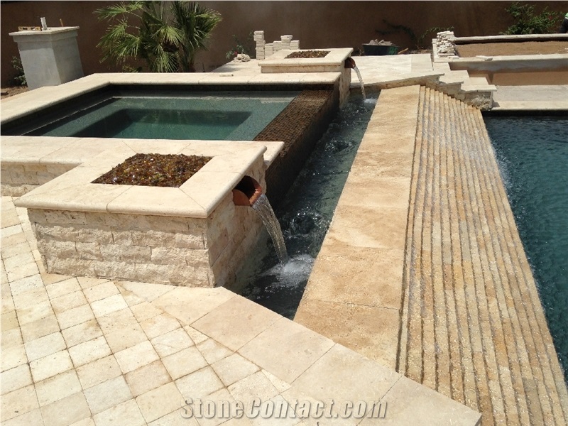 Ivory Beige Travertine Tile Swimming Pool Deck Paver