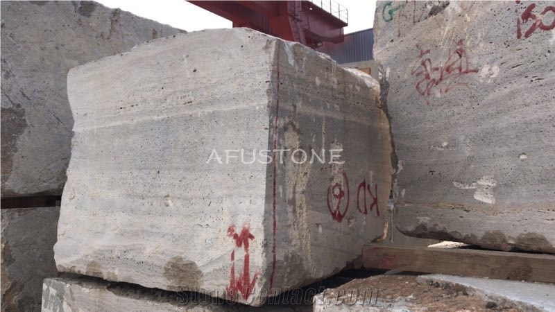 Light Silver Travertine Block Iran Quarry Directly,Shuitou Showroom in Stocks