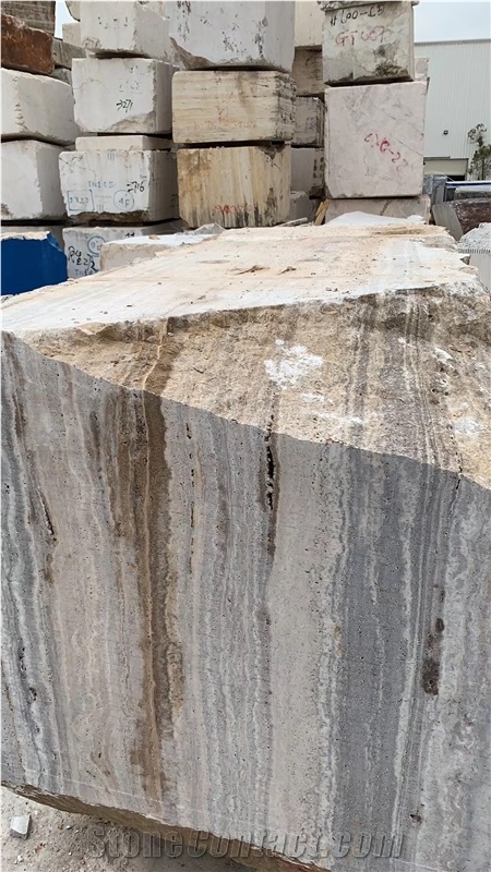 Persian Silver Travertine Quarry Blocks in Stock