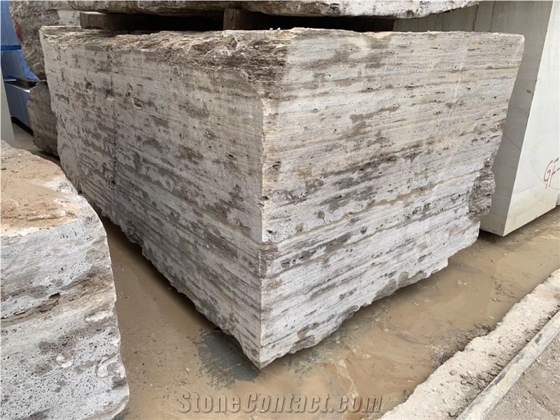 Persian Silver Travertine Quarry Blocks in Stock
