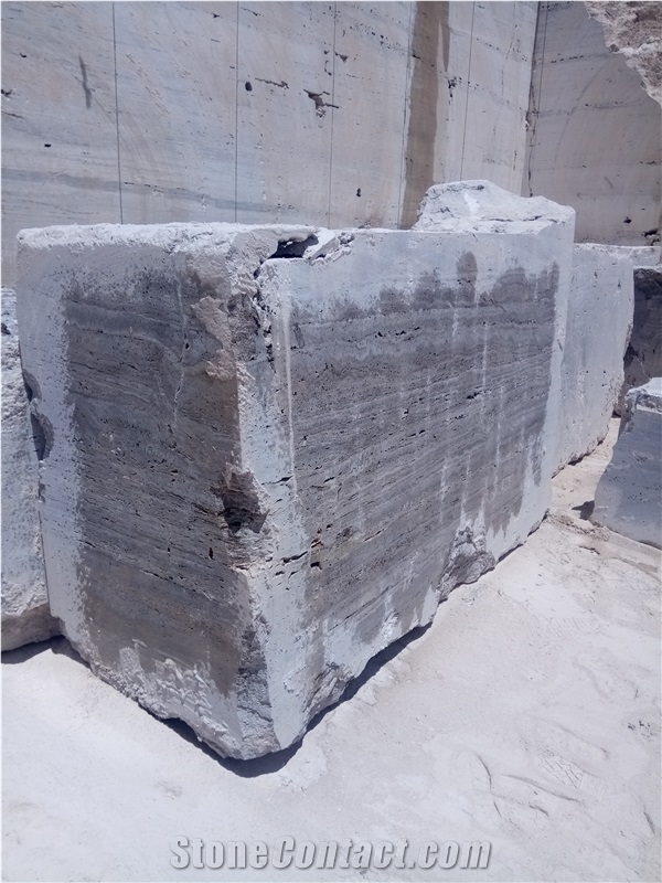River Silver Travertine Blocks from Iran Quarry