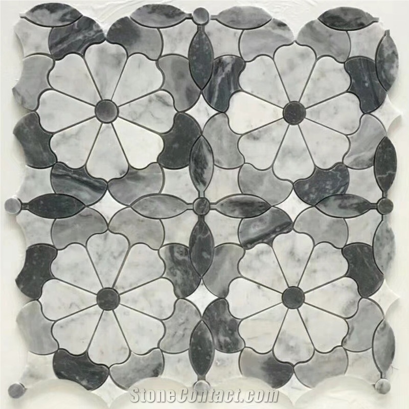 Flower Grey Waterjet Mosaic Art Pattern