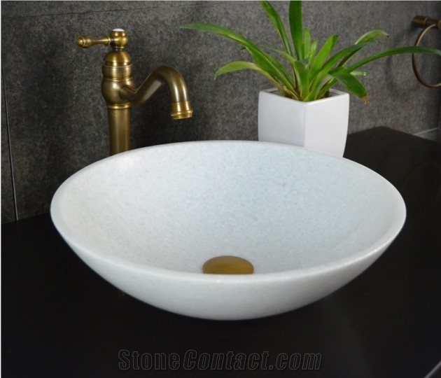 Polished Marble White Round Bathroom Basins