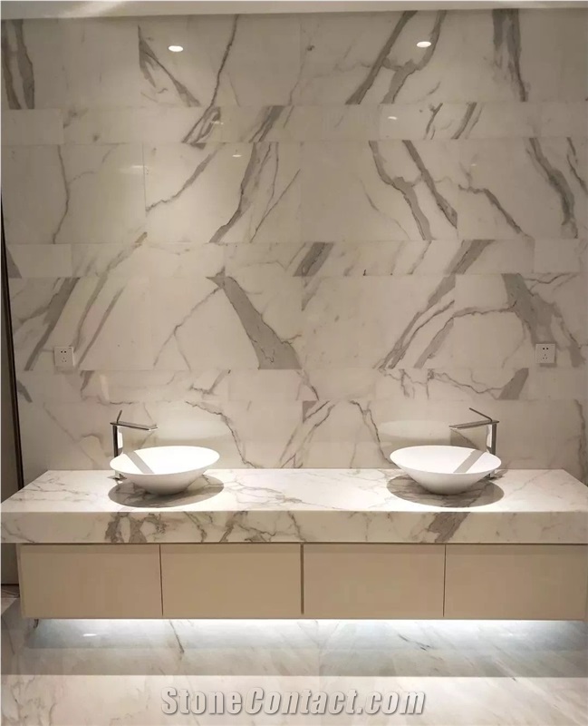 Bianco Calacatta White Marble Bathroom Vanity Tops
