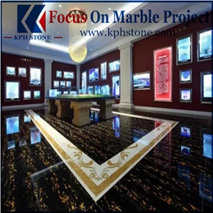 Black Portoro Gold Marble Floor Tiles Design