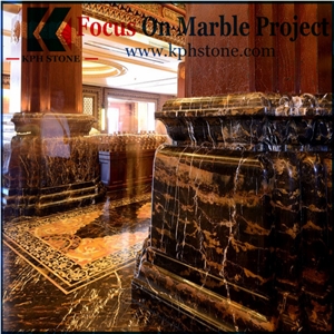 Black Portoro Gold Marble Floor Tiles Design