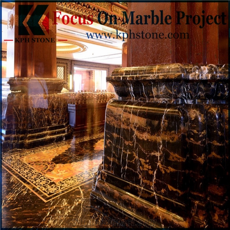 Black Portoro Gold Marble Mosaic Pattern