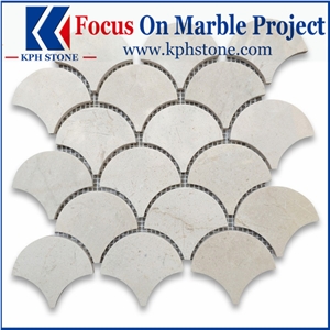 Crema Marfil Grand Fish Scale Fan Shape Mosaic