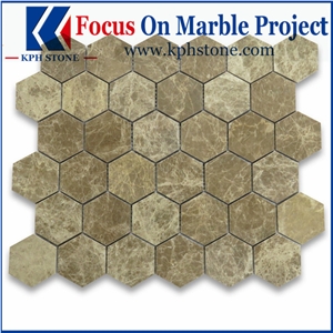 Emperador Light Hexagon Mosaic Tiles Backsplash