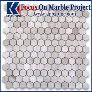 Marble Hexagon Mosaic - Wooden White 2" Hexagon