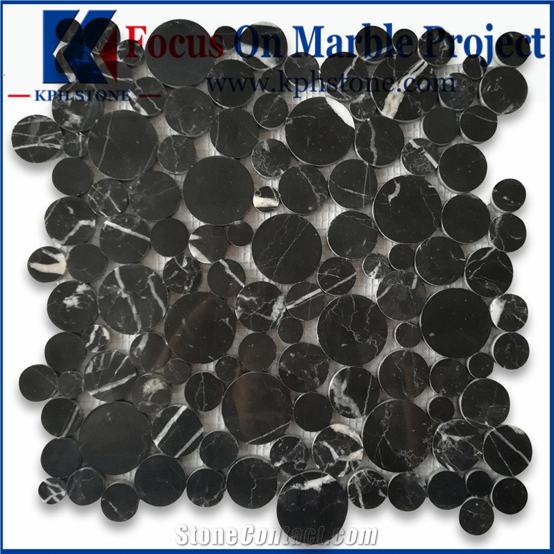 Marquina Black Marble Bubble Round Mosaic Tile