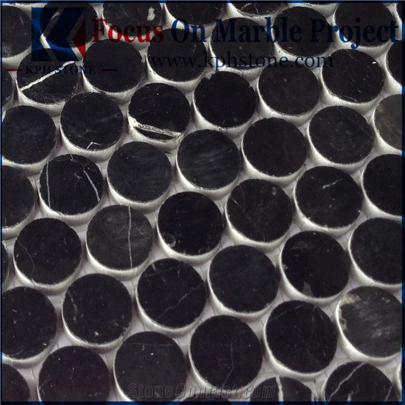 Marquina Black Marble Bubble Round Mosaic Tile