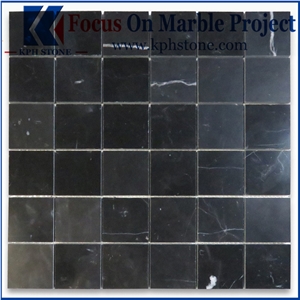 Nero Marquina Black Marble Square Mosaic Tile 2x2
