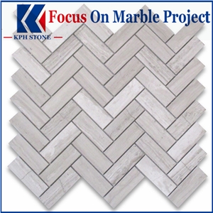 White Wood Grain 1x3 Herringbone Mosaic Tile