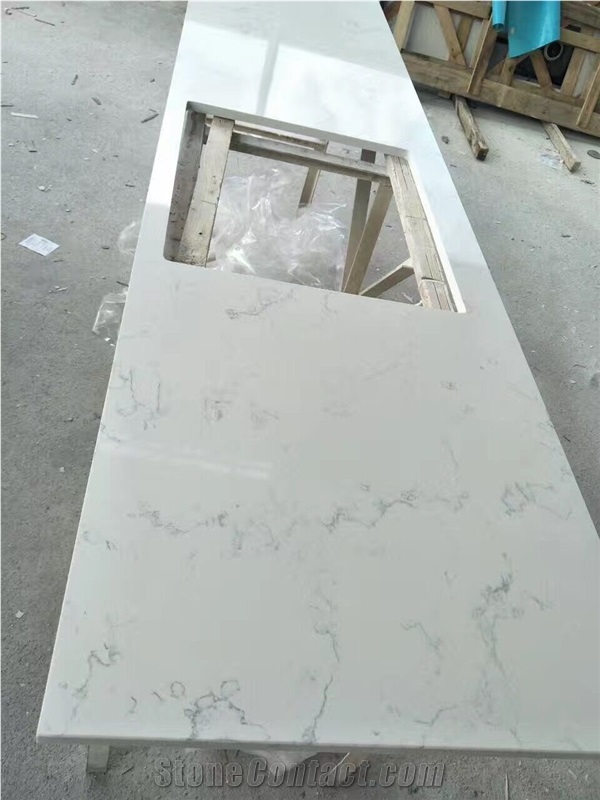 White Cararra Quartz Stone Slab