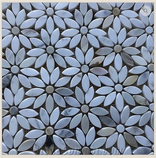 Calacatta Marble Daisy Flower Mosaic Tiles