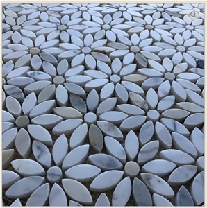 Calacatta Marble Daisy Flower Mosaic Tiles