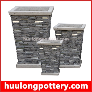 Natural Stacked Stone Slate Pots, Garden Planter