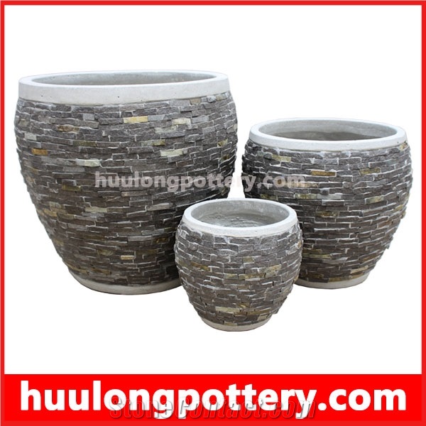 Natural Stacked Stone Slate Pots, Garden Planter