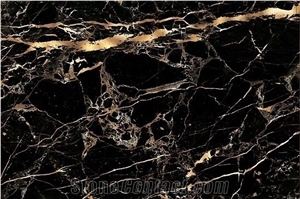 Pakistani Black and Gold Marble Tiles, Slabs