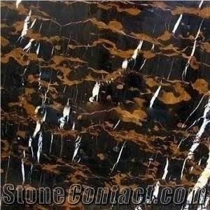 Pakistani Black and Gold Marble Tiles, Slabs