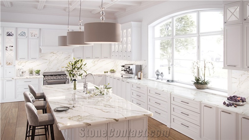 Statuarieto Gold Classic Artificial Stone Kitchen Design