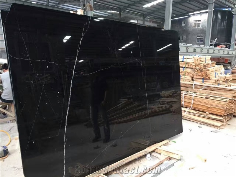 High Glossy Nero Marquina Slabs Less Vein,Top Quality