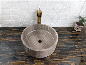 Coffee Wooden Marble Sink Round Basin