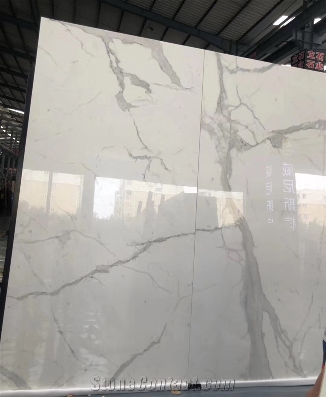 Bianco Calacatta White Marble Slabs&Tiles from China - StoneContact.com