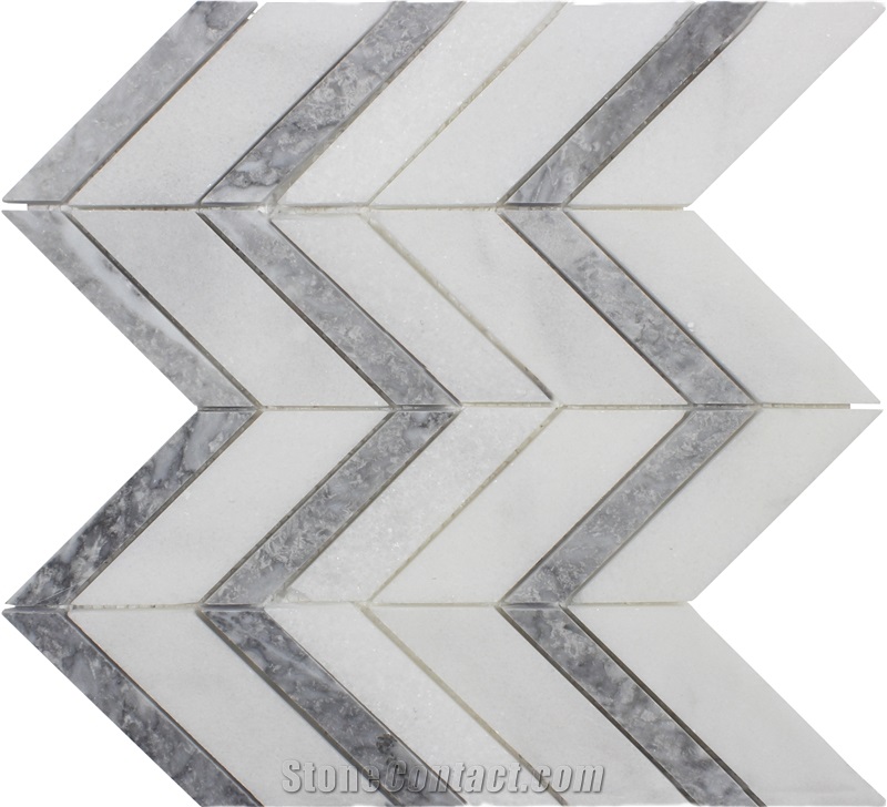White Gray Marble Polished/Honed Chevron Mosaic