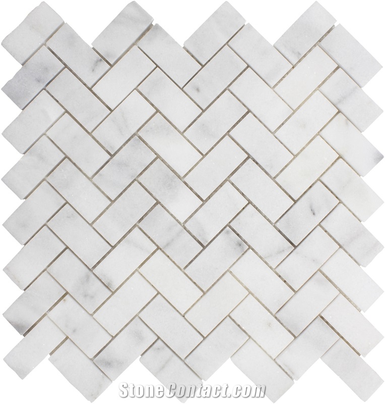 White Marble Polished Herringbone Mosaic