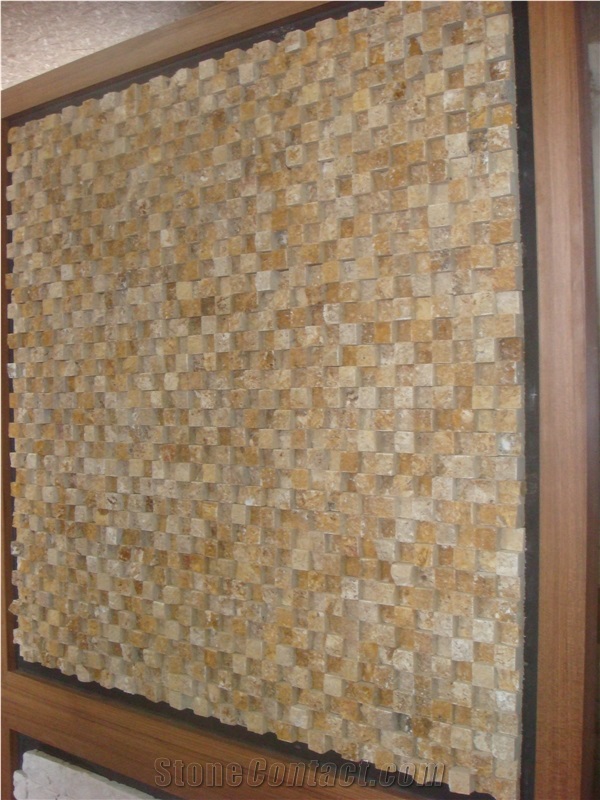 Yellow Travertine 3d Split Face Mosaic,Mosaic Tile