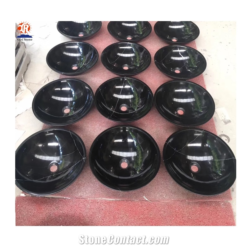 Black Marble Natural Polished Surface Round Sink