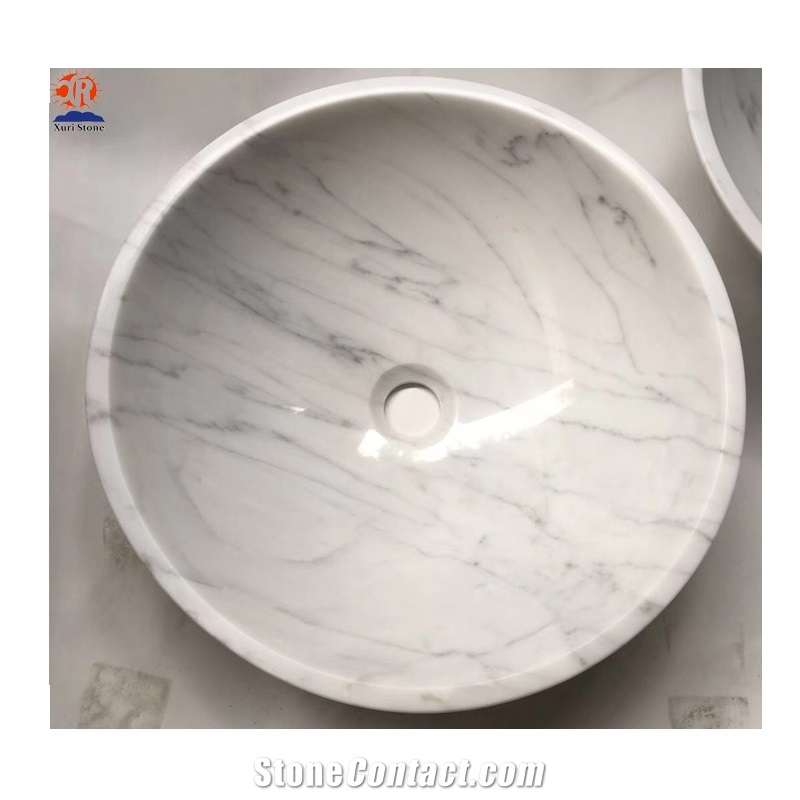 Carrara White Marble Wash Basin Bathroom Sinks