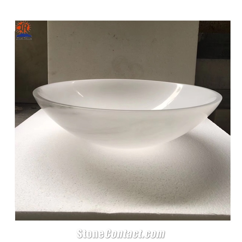 Han White Jade Marble Round Bathroom Wash Basin