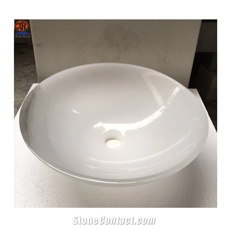 Han White Jade Marble Round Bathroom Wash Basin