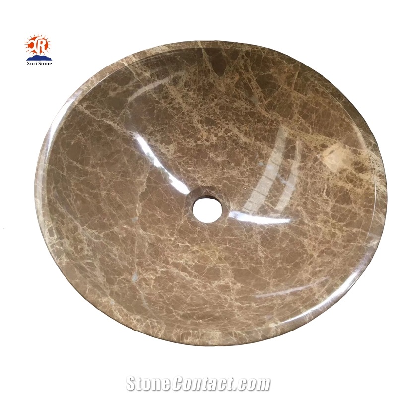 Round Brown Marble Polished Hand Wash Bowl