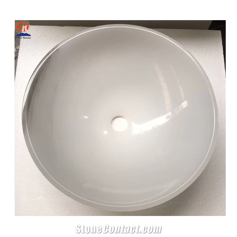 Round White Marble Natural Polished Surface Sink