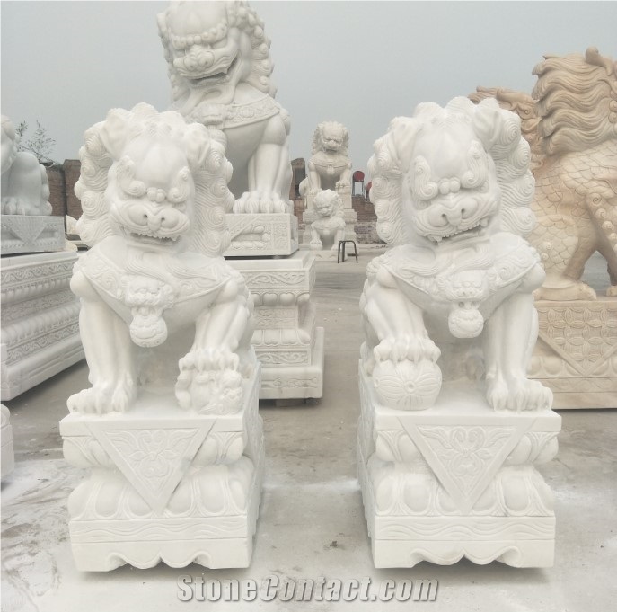 Western Style White Marble Lion Statue Sculpture