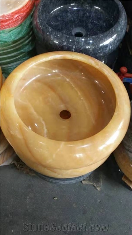 Honey Resin Yellow Onyx Round Sinks Stone Basin