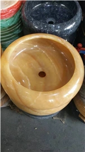 Honey Resin Yellow Onyx Round Sinks Stone Basin
