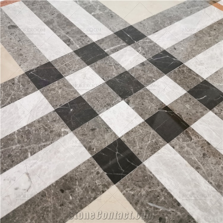 Classical England Style Plaid Marble Waterjet Tile