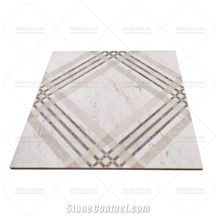Lattice White Marble Medallion Flooring Decoration