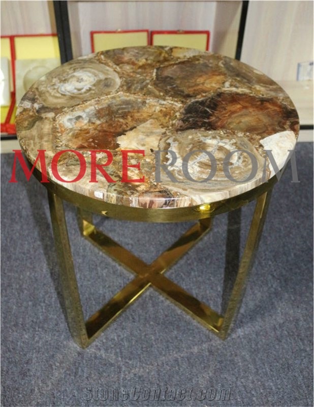 Petrified Wood Small Round Side Table Desk