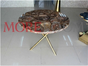 Petrified Wood Small Round Side Table Desk