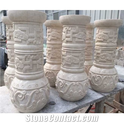 Beige Granite Column Bases Sculptured