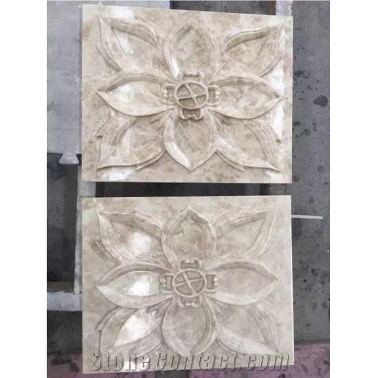Beige Natural Stone Reliefs Flower Engravings Wall