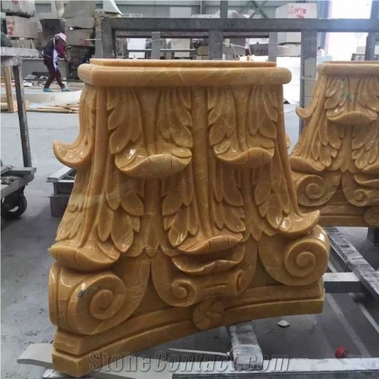 Brown Color Stone Tops Bases Ionic Columns