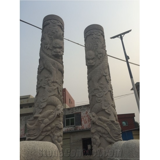 Grey Granite Column Architectural Sculptured