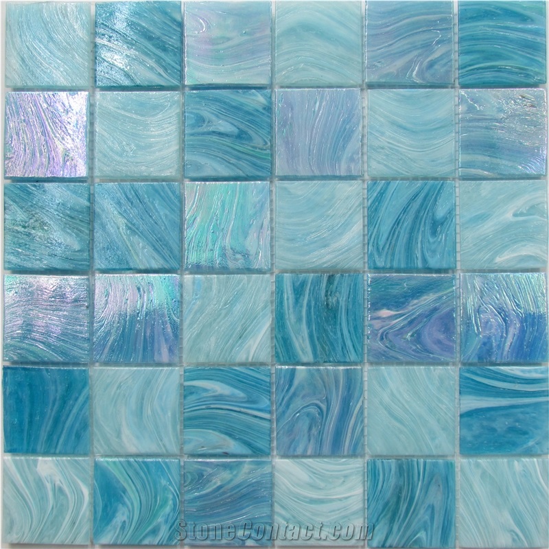Interior Stone Mosaic Blue Color Glass Wall
